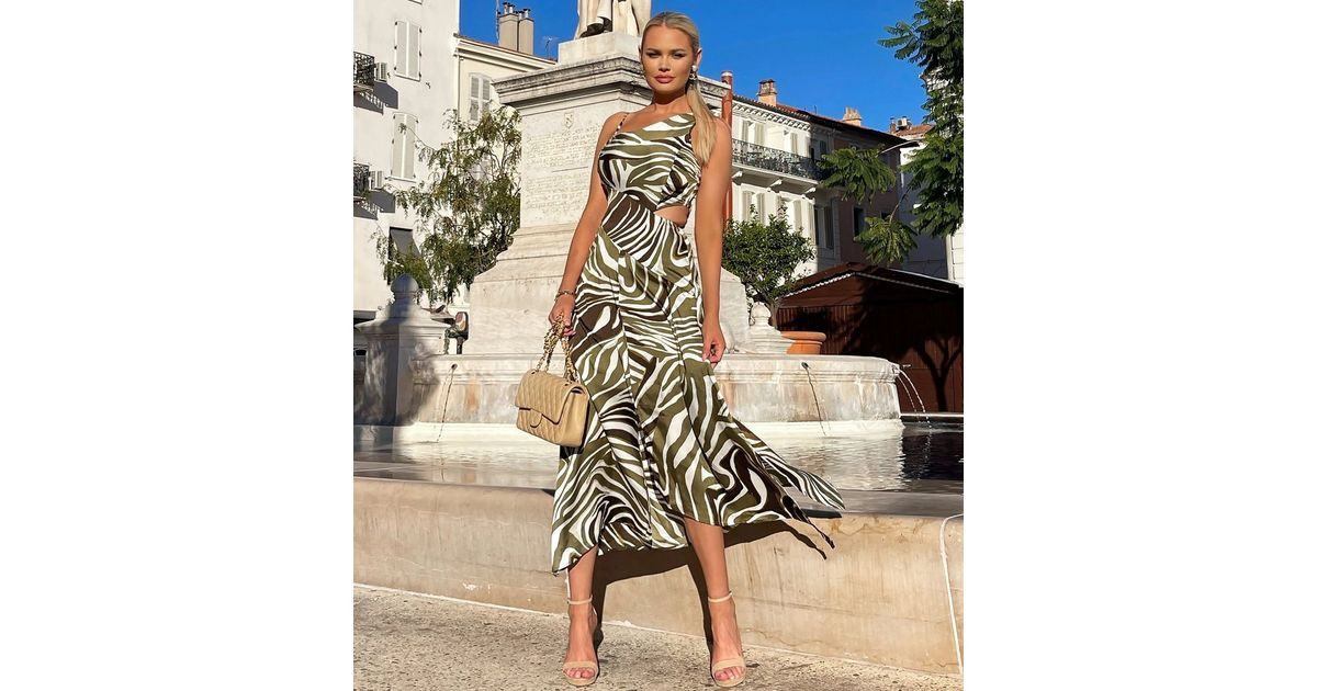 AX Paris Olive Animal Print Asymmetric Midi Dress | New Look | New Look (UK)