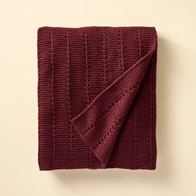 Ribbed Stripe Knit Throw Blanket Burgundy - Hearth & Hand™ with Magnolia | Target