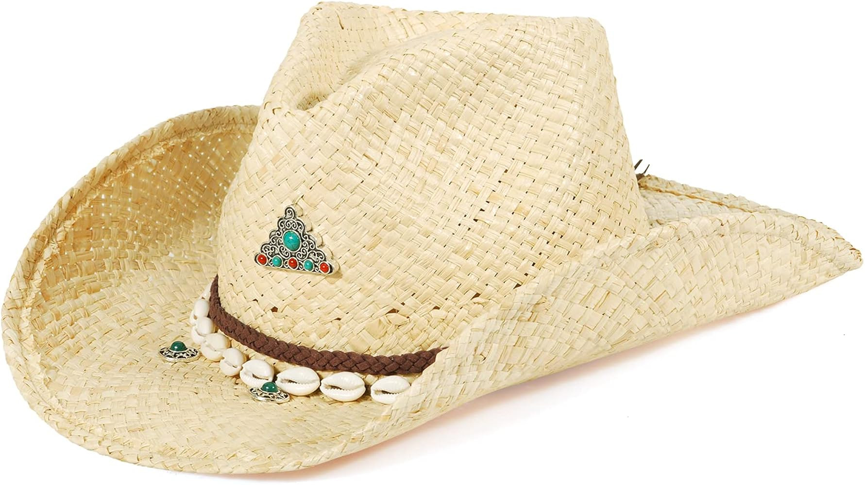 MIX BROWN Woven Straw Cowboy Hat Round Up Western Outback Hat for Men & Women | Amazon (US)