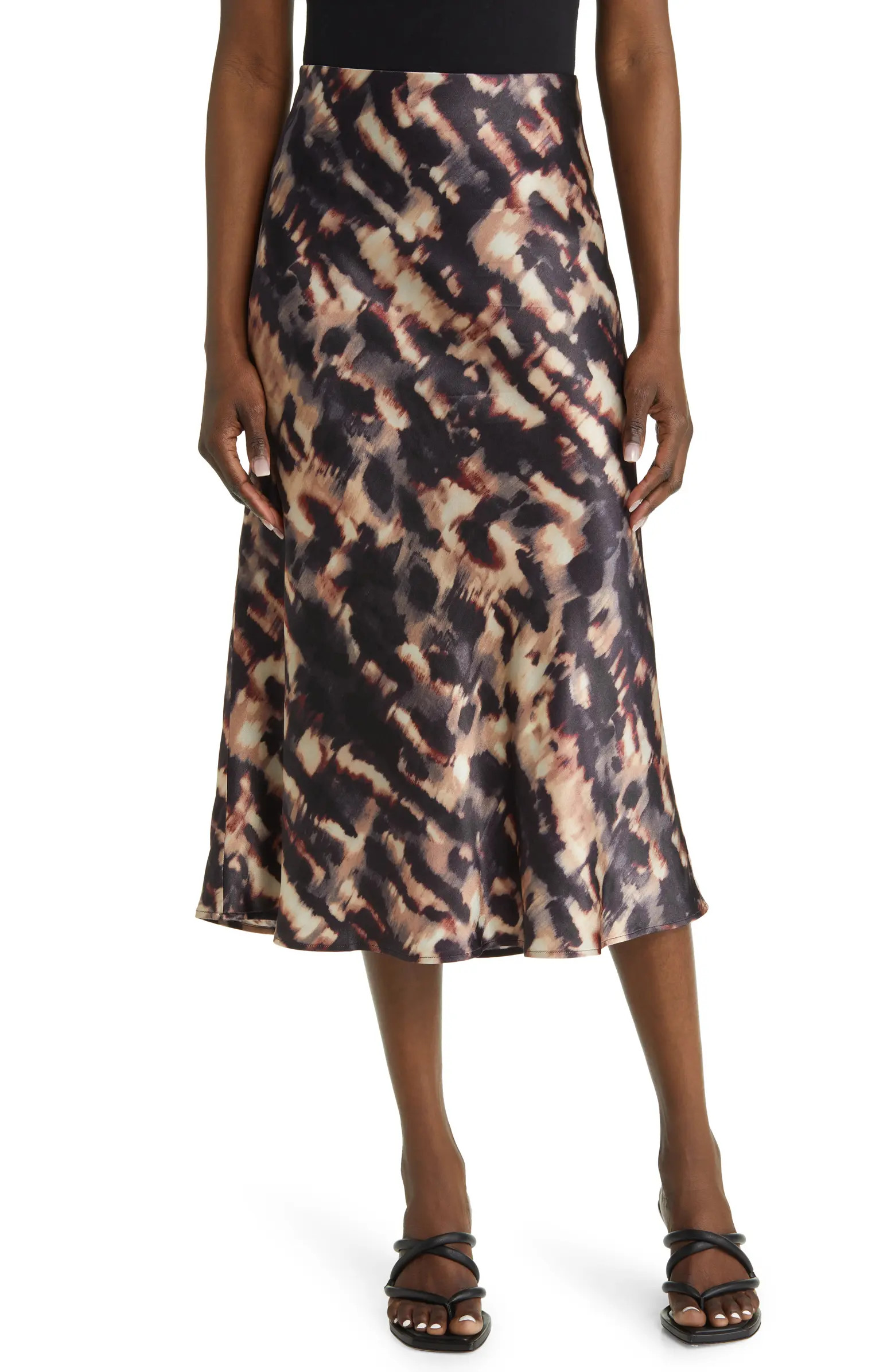 Anya Abstract Print Satin Midi Skirt | Nordstrom