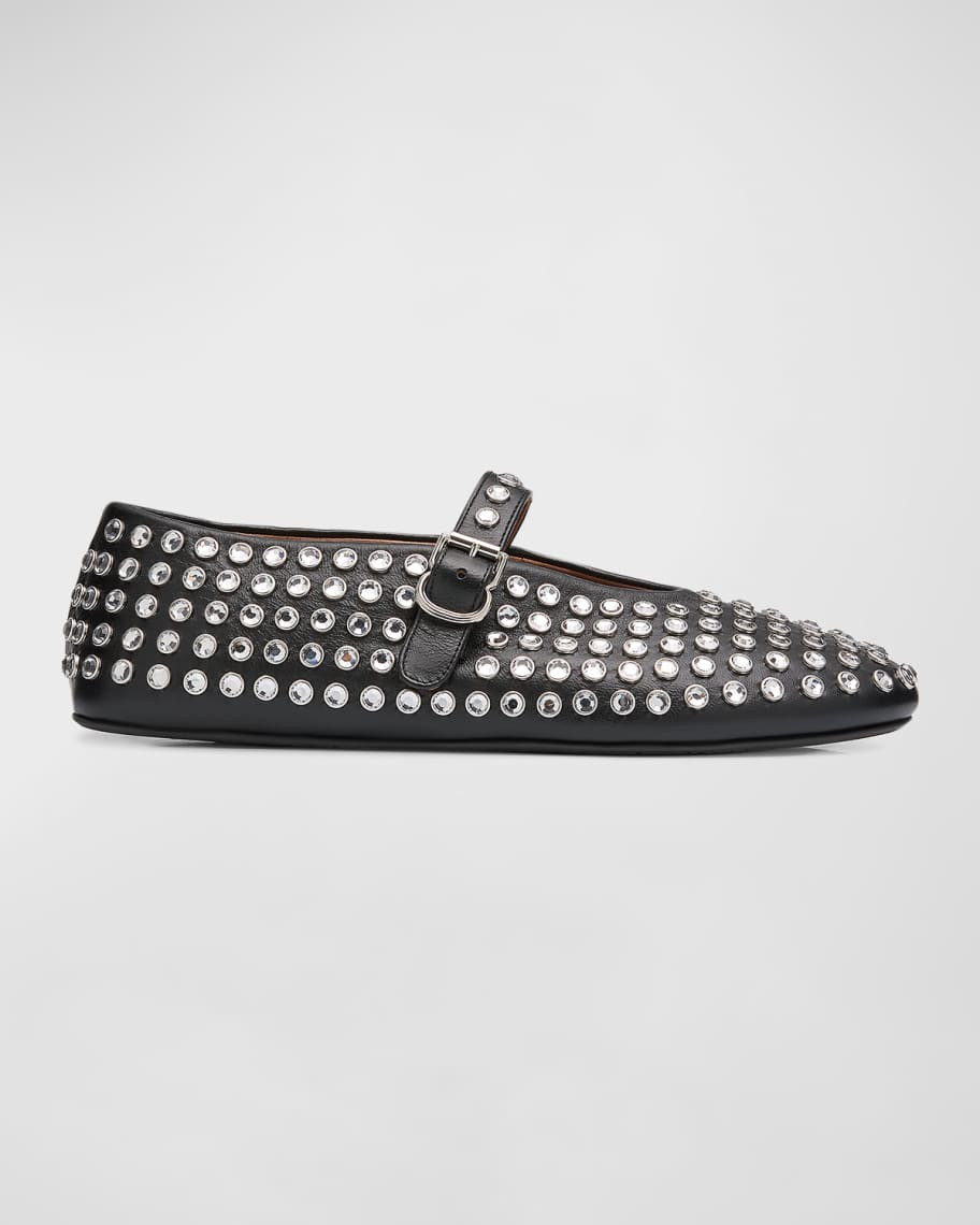 ALAIA Leather Mary Jane Flats With Allover Studs | Neiman Marcus