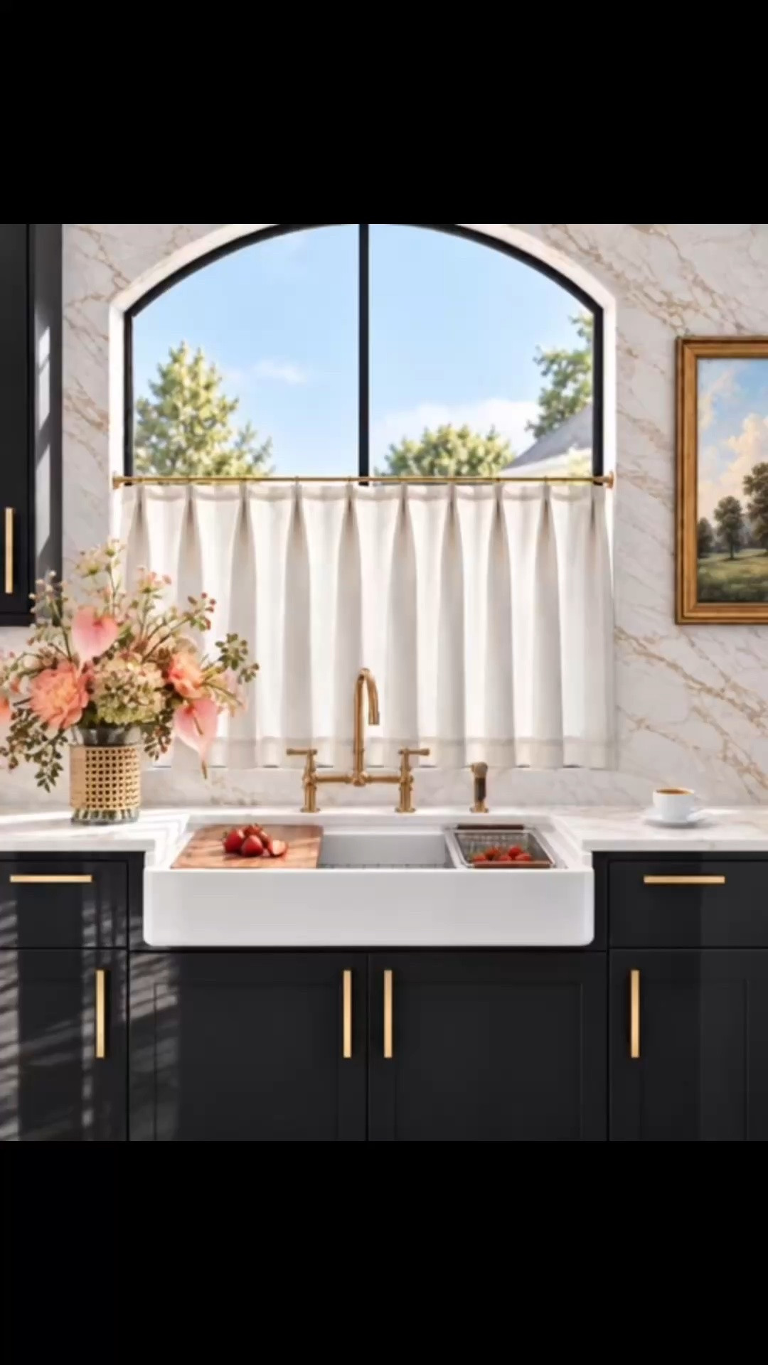 Saturday morning coffee by the kitchen sink—sometimes it’s the quietest little corners at home that feel the most comforting and calm.

I love treating the sink area almost like its own little station instead of something purely utilitarian. A soft café curtain adds privacy while still allowing beautiful morning light to filter through, keeping the space bright, airy, and relaxed. The modern farmhouse sink paired with a built-in workstation makes prep feel so much more functional, while the modern classic bridge faucet adds that timeless polished detail I love.

And because a kitchen doesn’t have to feel purely practical, adding a framed piece of art, a beautiful flower arrangement, and a simple espresso cup with saucer makes the whole corner feel warmer and more collected. The marble-look tile and coordinating countertop bring softness and movement, while the brass cabinet hardware ties everything together.

A calm little Saturday morning moment—coffee in hand, sunshine coming through, and a kitchen corner that feels just as inviting as the rest of the home.

#KitchenSink #FarmhouseSink #WorkstationSink #SinkWorkstation #KitchenFaucet #BridgeFaucet #CafeCurtain #KitchenCurtain #KitchenTile #MarbleBacksplash #KitchenCountertop #CabinetHardware #BrassHardware #KitchenArt #WallArt #FlowerArrangement #EspressoCup #CoffeeCup #KitchenDecor #KitchenInspiration #SaturdayMorning #MorningCoffee

#LTKdayinmylife #LTKHome #LTKSaleAlert