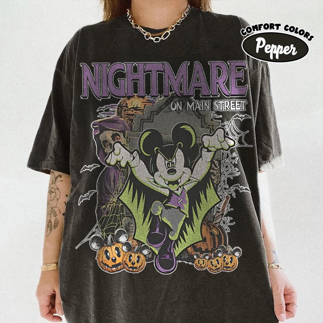 Nightmare on Main Street T-shirt, Vintage Mickey Halloween Tee, Funny Spider Skeleton Retro Disne... | Etsy (US)
