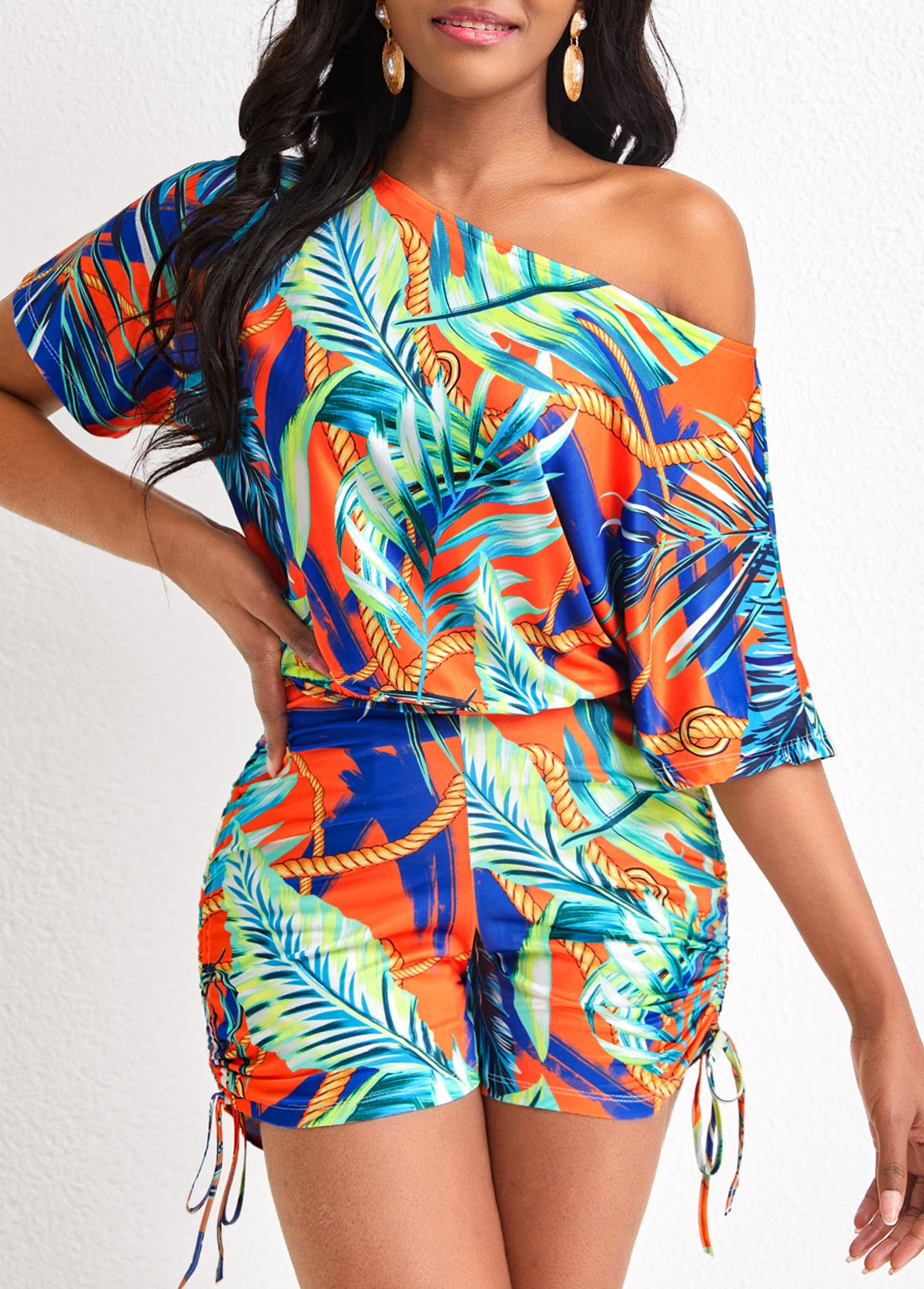 Drawstring Leaf Print Multi Color Romper | Rotita.com - USD $31.98 | rotita.com