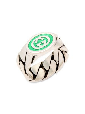 Gucci Enamel &amp; Silver GG Link Ring on SALE | Saks OFF 5TH | Saks Fifth Avenue OFF 5TH