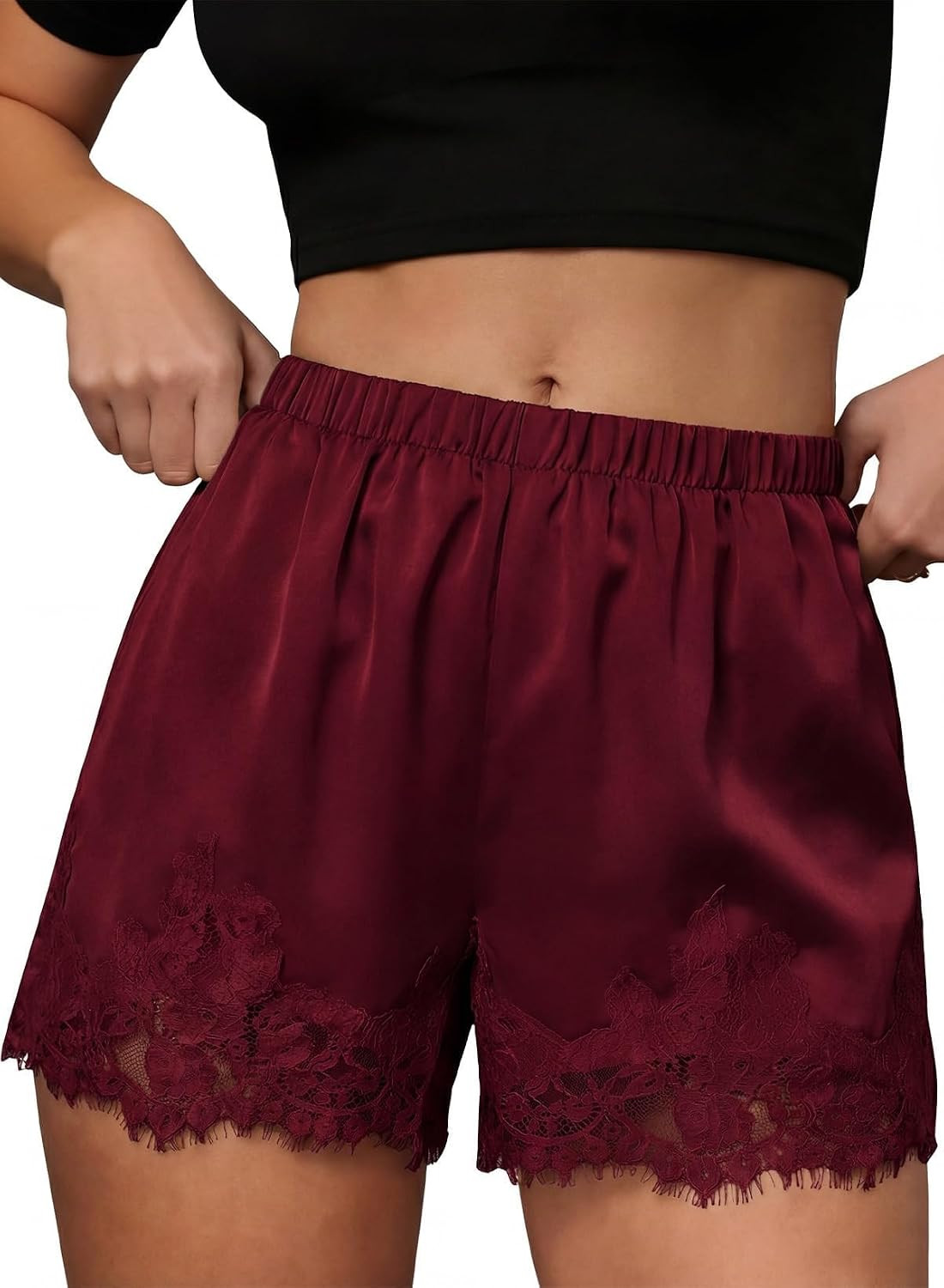 EVALESS Womens Shorts Satin Silk Lace Shorts Micro Mini Slip Pajama Shorts | Amazon (US)