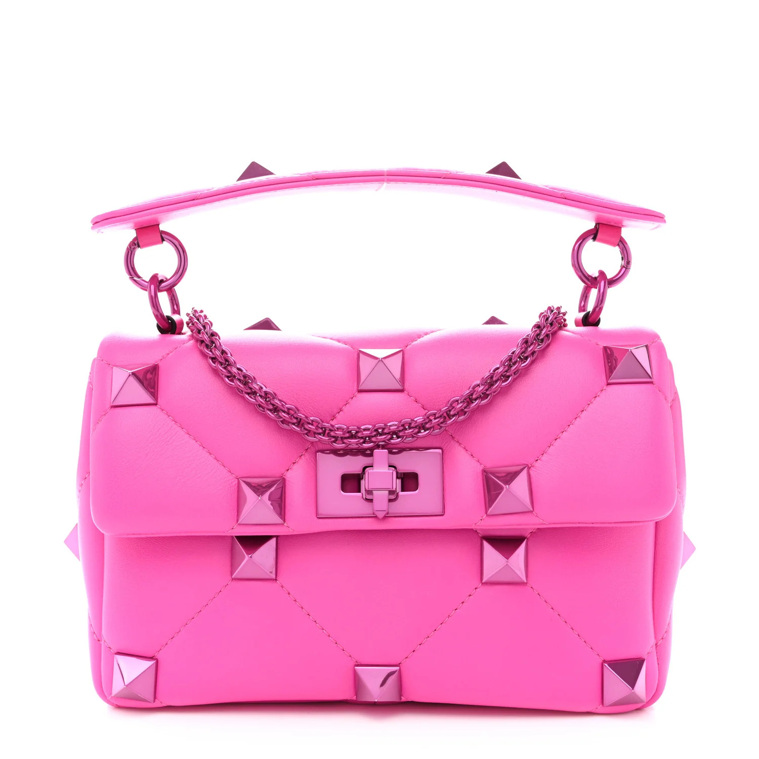 Nappa Lacquer Monochrome Medium Roman Stud Shoulder Bag Pink PP | FASHIONPHILE (US)