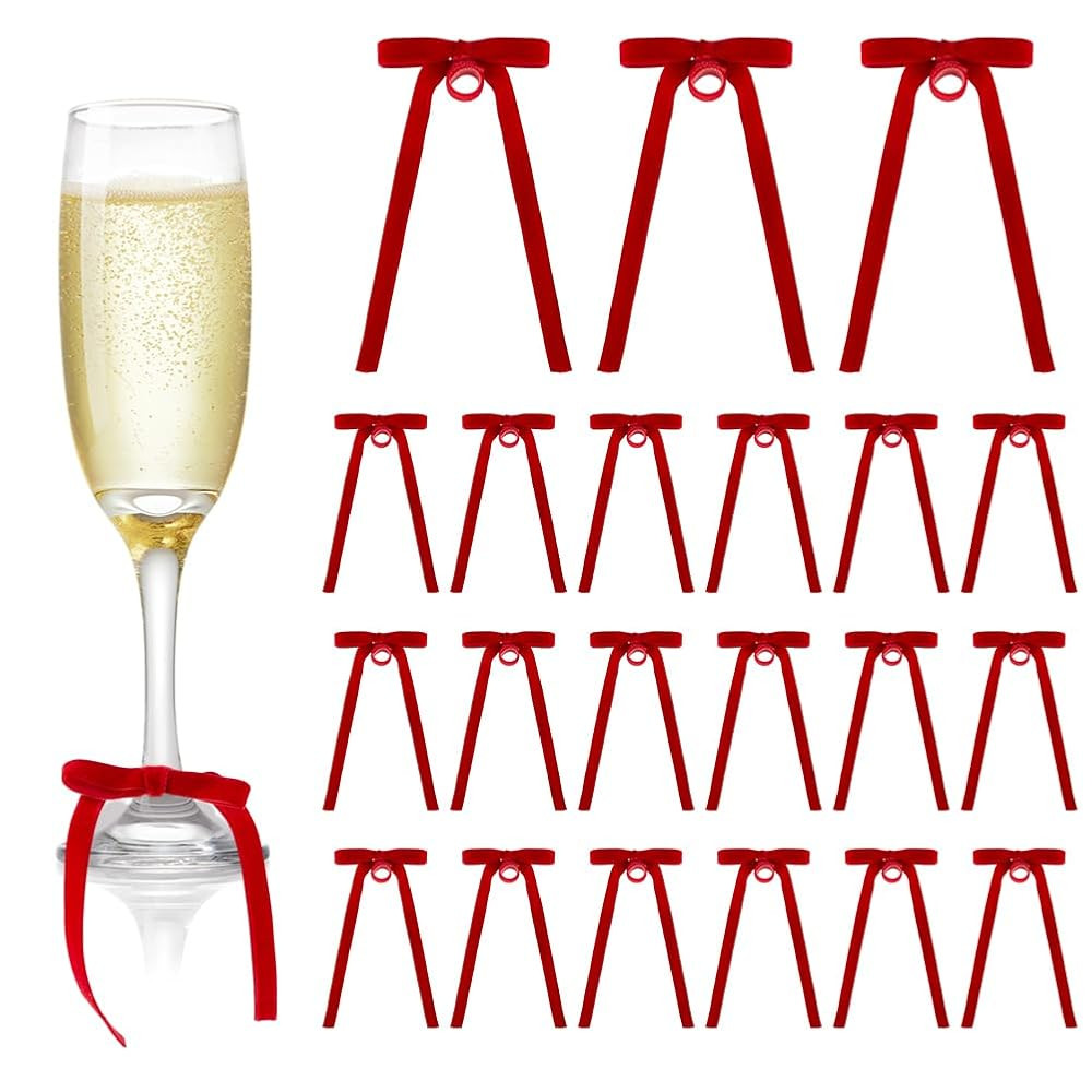 BENECREAT 10Pcs Bow Wine Glass Charms, Red Velvet Bows Drink Tags for Birthday Wedding Coquette T... | Amazon (CA)