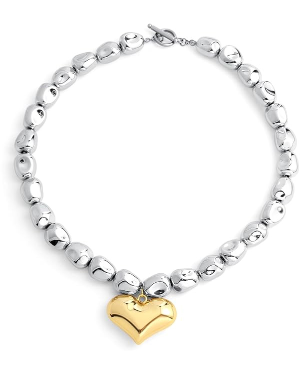 Chunky Gold Heart Necklace for Women Irregular Puffy Heart Pendant Necklace Stylish Statement Jew... | Amazon (US)