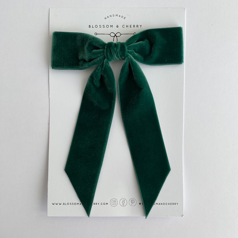 Velvet Hair Bow, Green Velvet Bow Long Tail, Velvet Hair Barrette, Bow for Womens Hair, Bridesmai... | Etsy (US)