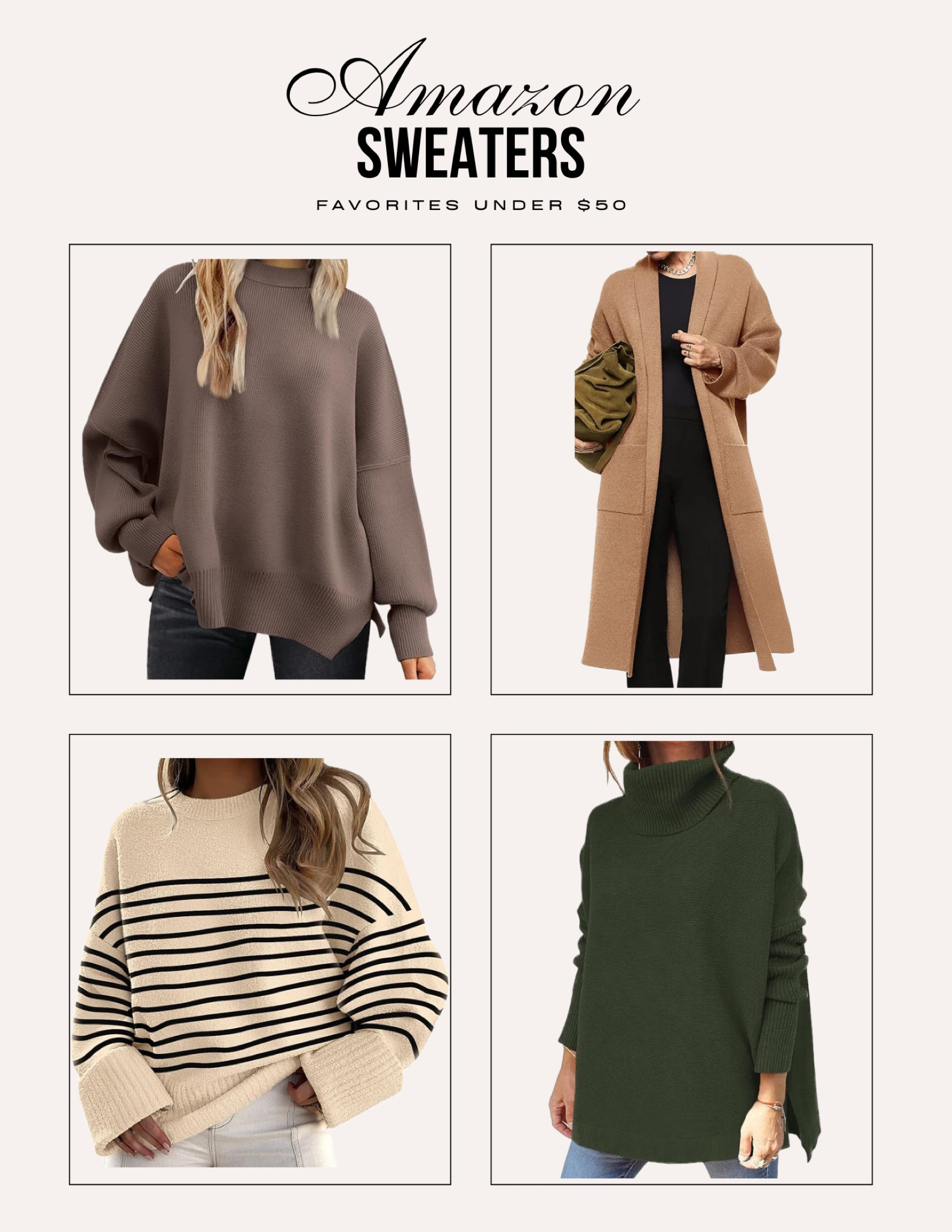 Favorite Amazon sweaters under $50 for a size 16/18 top.

I have all in XL except the long cardigan in XXL

#LTKPlusSize #LTKMidsize #LTKFindsUnder50