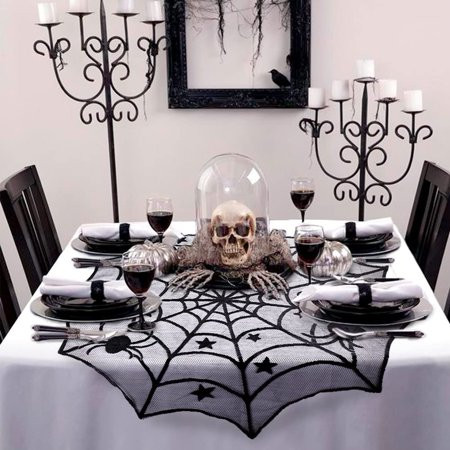 IFENG PartyTalk Lace Spider Web Table Topper Cloth 40-Inch Round Black Halloween Tablecloth for Hall | Walmart (US)