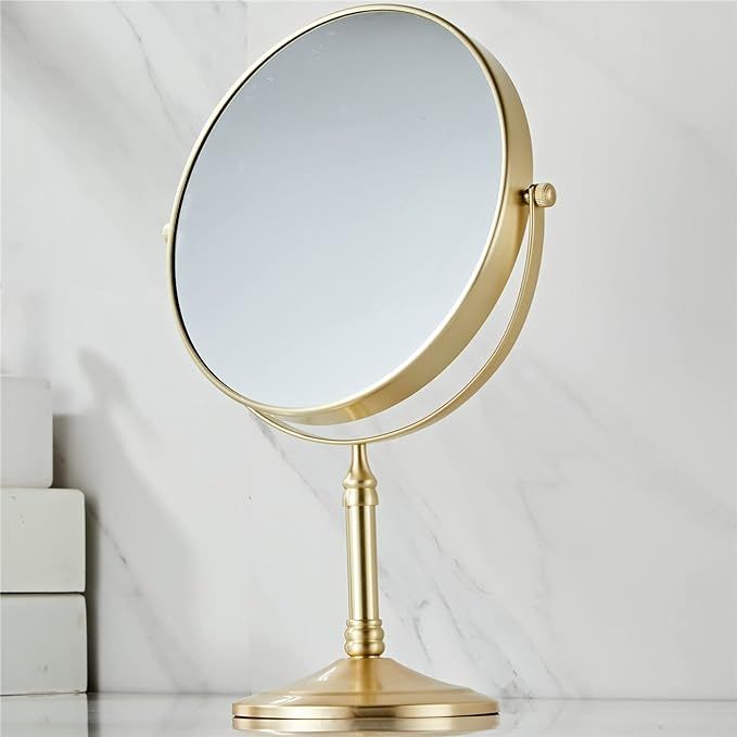 Gecious Gold Vanity Mirror Free Standing for Bathroom 8 Inches 360 Swivel Dual-Sided 1X/10X Magni... | Amazon (US)