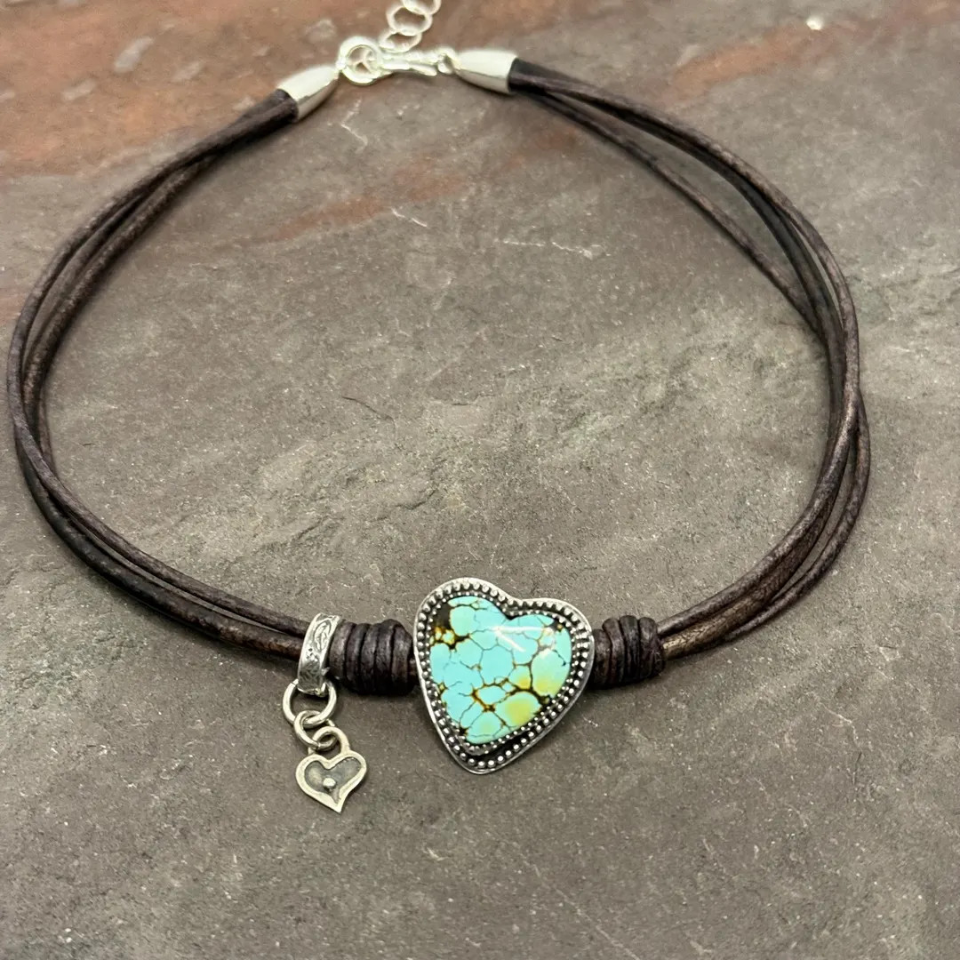 Love + Asymmetry - Handmade Turquoise Heart Pendant, Artisan Sterling Silver, and Leather Adjusta... | Etsy (US)