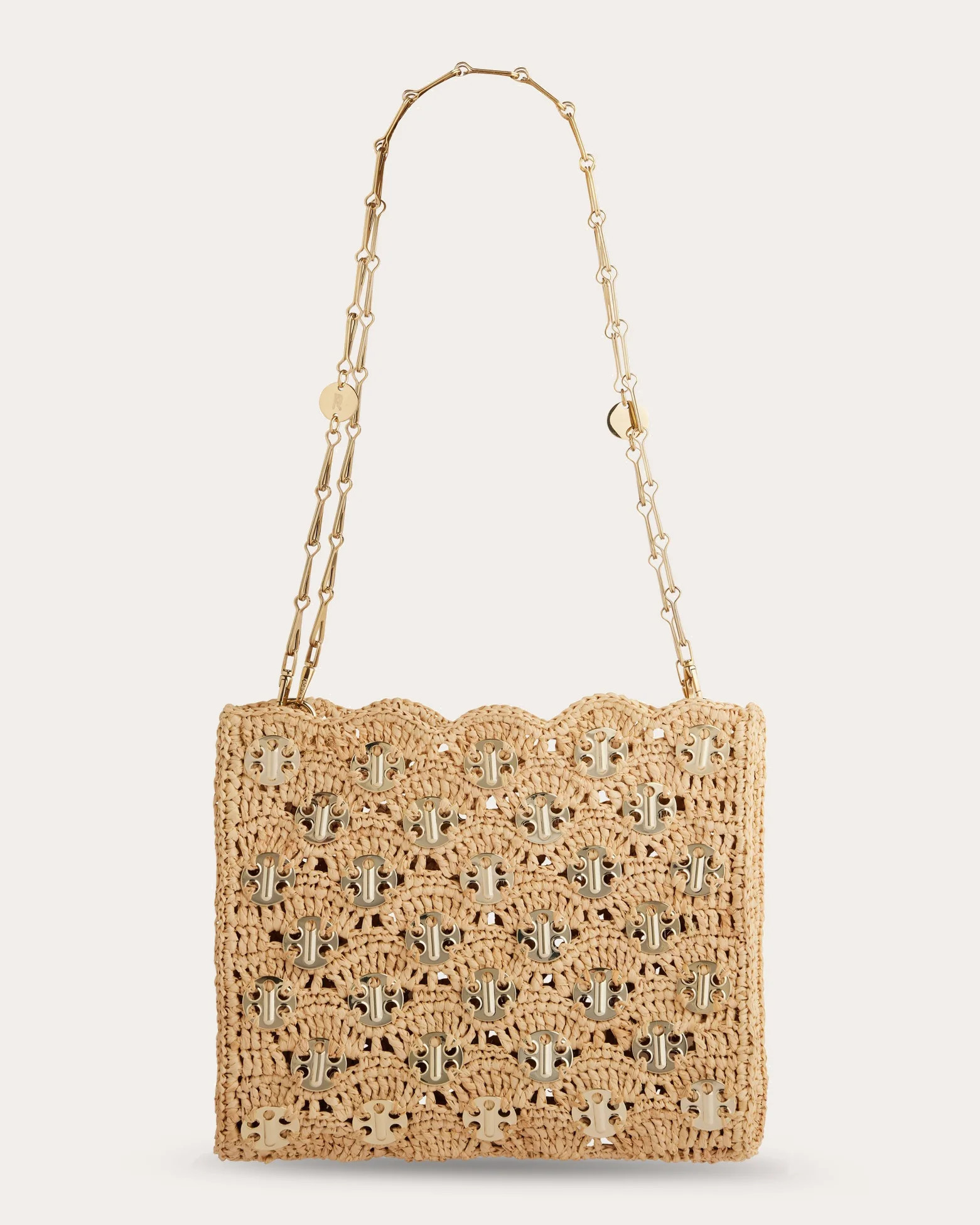 Rabanne Women's Iconic 1969 Wave Chainmail Embellished Raffia Shoulder Bag in Natural/light Gold | Olivela