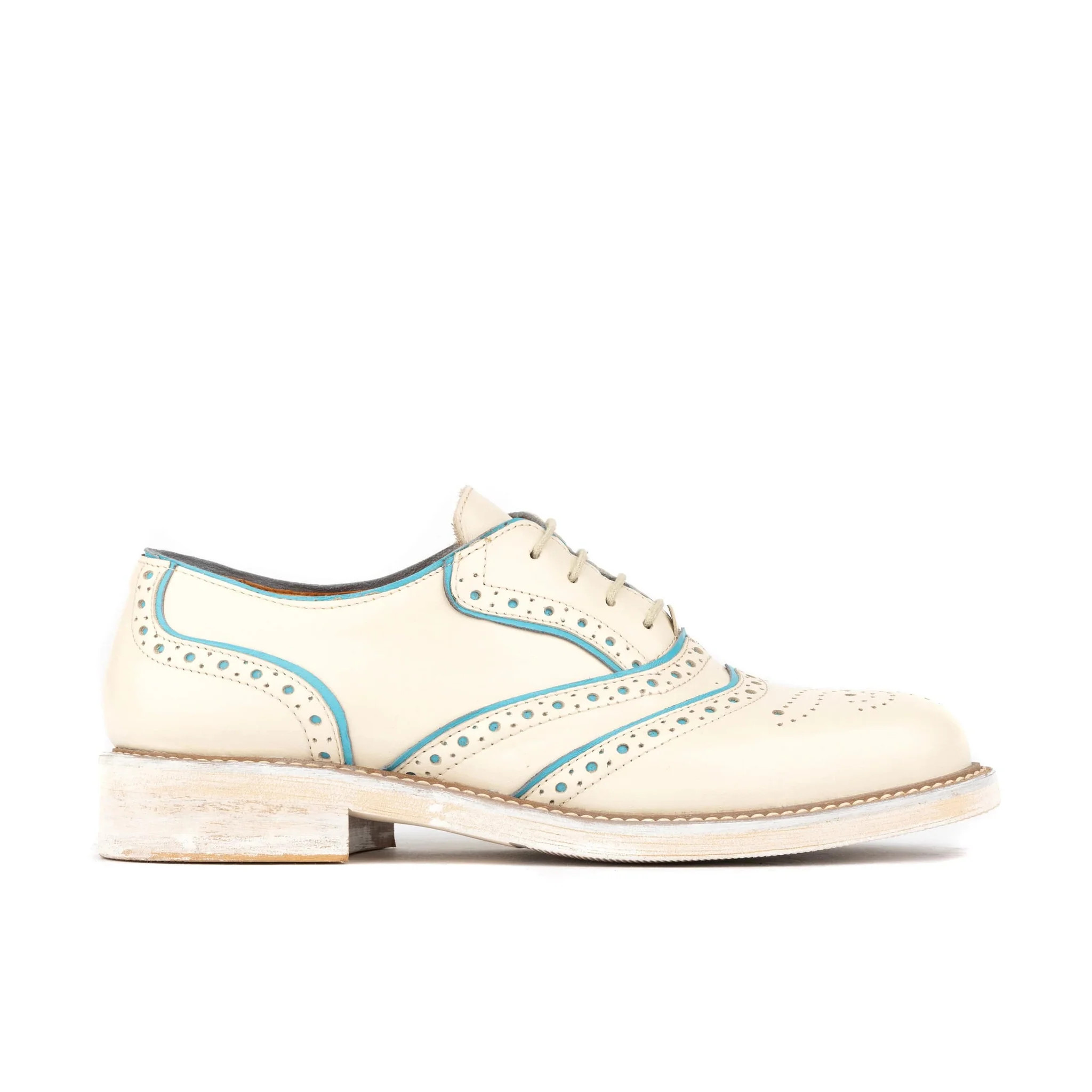 Brick Lane - White & Light Blue - Women's contrast leather lace-up brogue | Embassy London UK