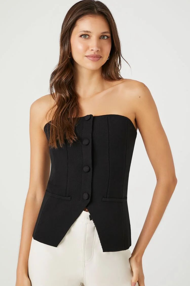 Sweater-Knit Buttoned Tube Top | Forever 21 | Forever 21 (US)