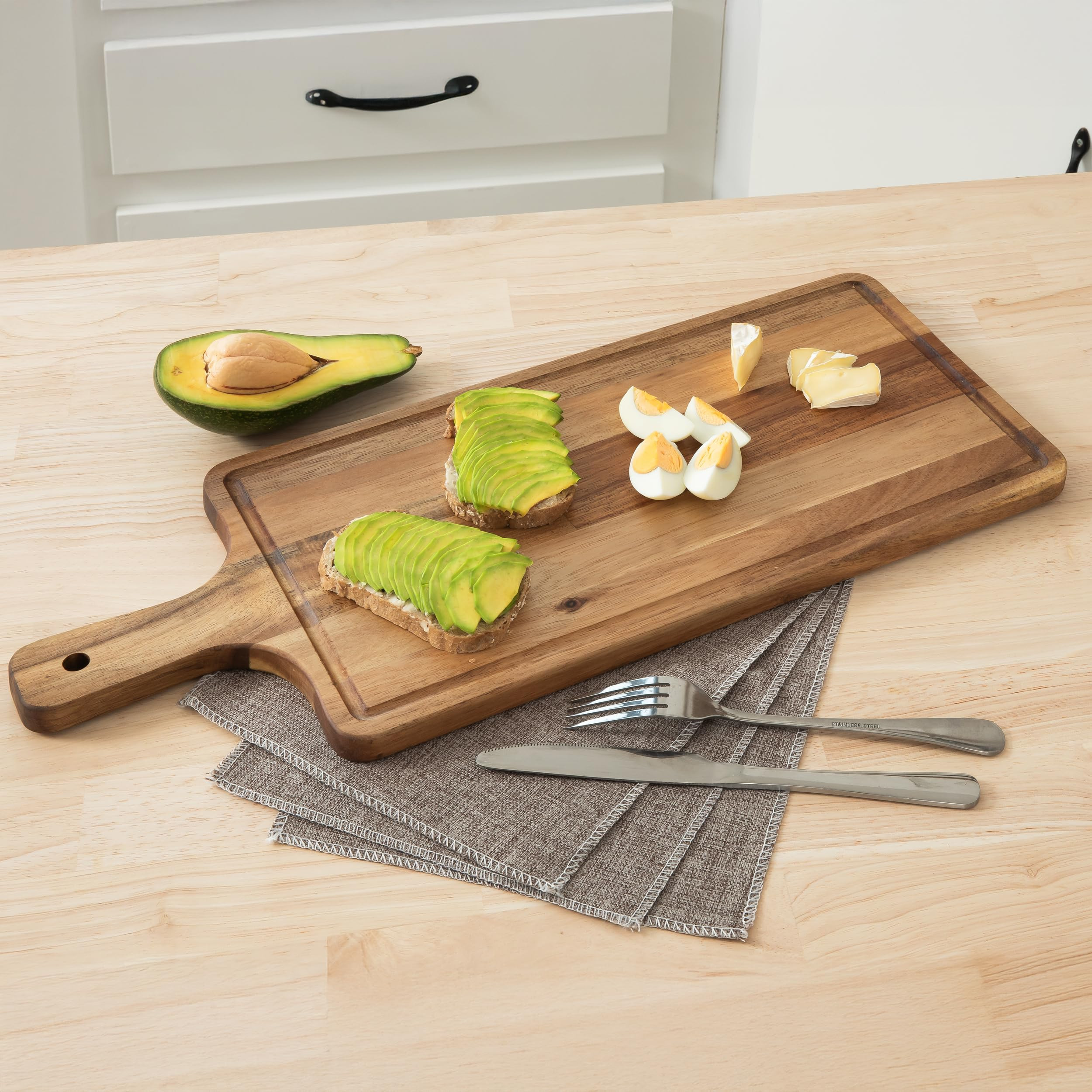 Rectangle Chopping Board, Acacia Wood Board for Kitchen, Solid Wooden Cutting Board with Handle, ... | Amazon (US)