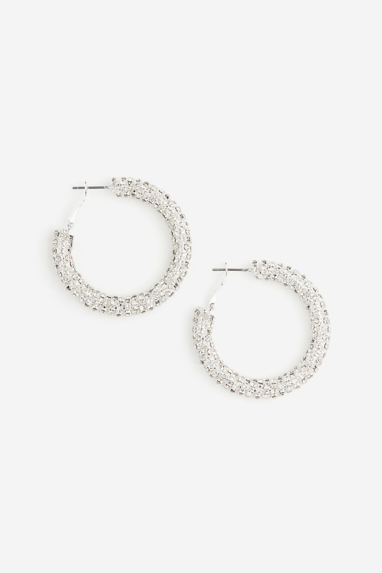Rhinestone Earrings - Silver-colored - Ladies | H&M US | H&M (US + CA)