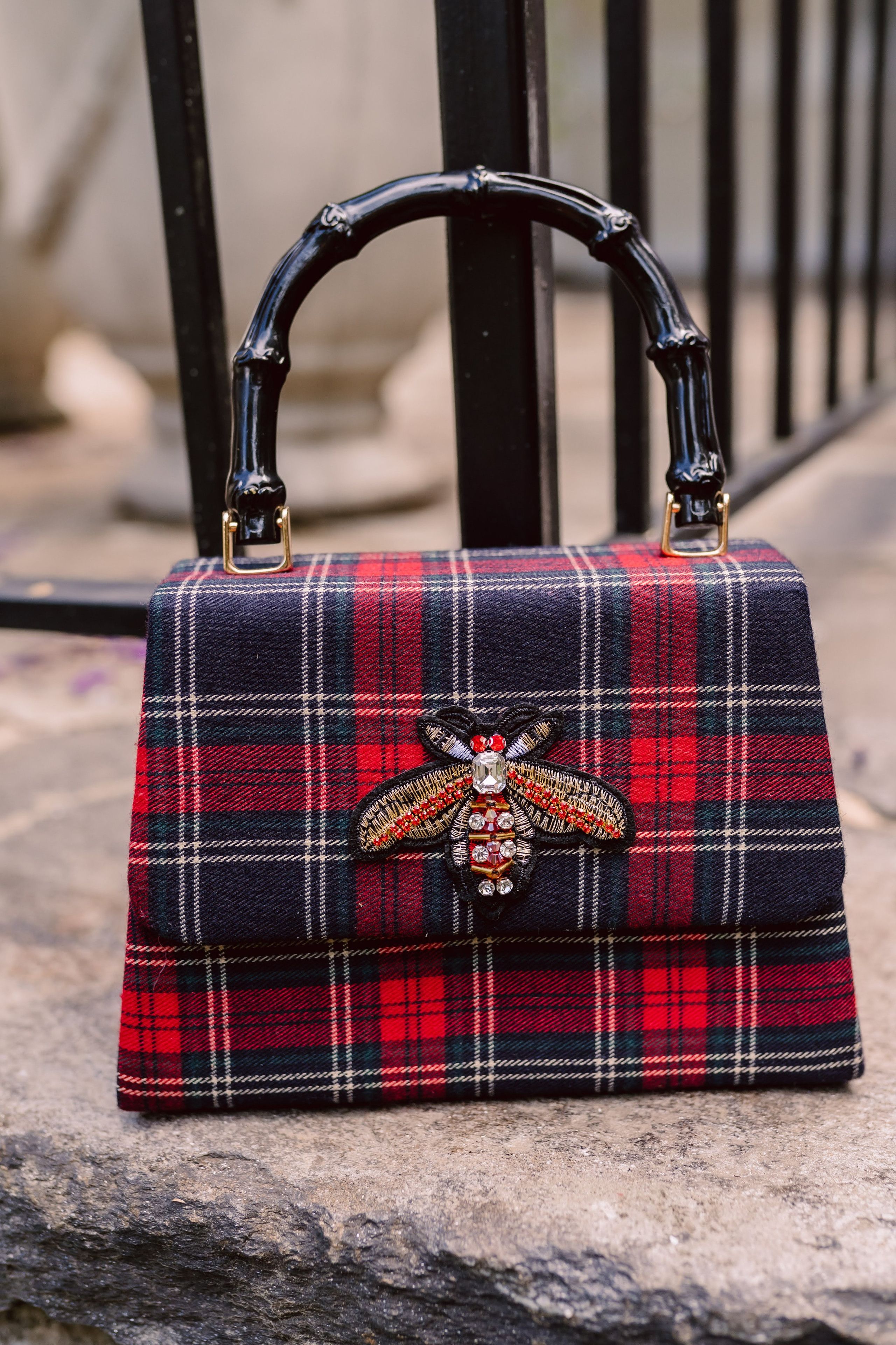 Lulu Red Plaid with Black Bamboo Handle - WS | Lisi Lerch Inc