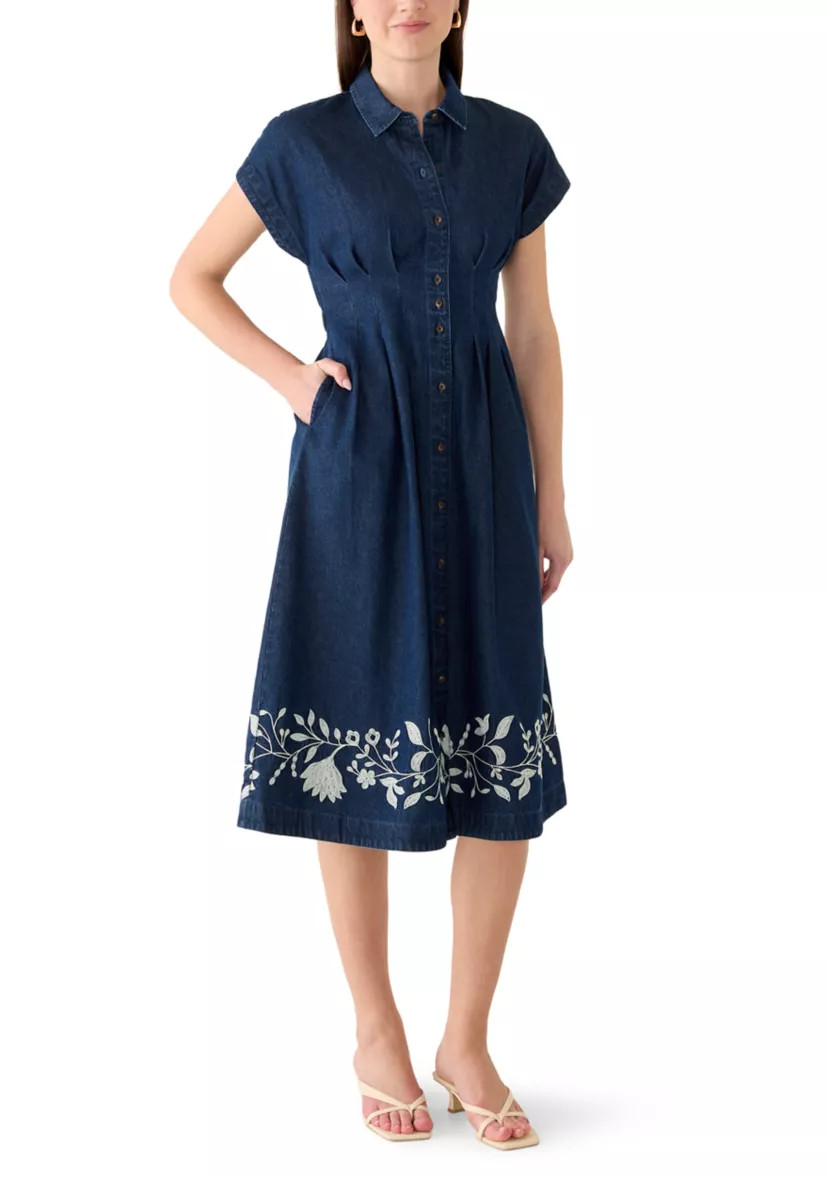 Women's Dolman Pleated Waist Denim Midi Dress | Belk