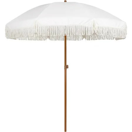 AMMSUN 7ft Fringe Patio Umbrella, Outdoor Table Tassels Umbrella with Push Button Tilt UPF50+ Shade Shelter,Cream White Camping Sun | Walmart (US)