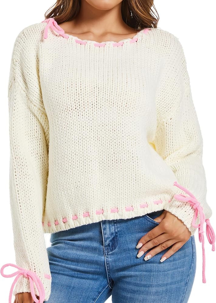 Women's Sweater Cute Long Sleeve Off The Shoulder Pullover Tops Casual Outfits | Amazon (US)