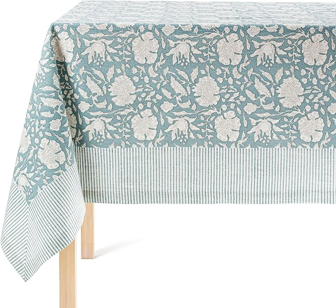 over&back Hand-Screened Tablecloth - Dining Table Cover - Each Tablecloth is Unique - 100% Cotton... | Amazon (US)