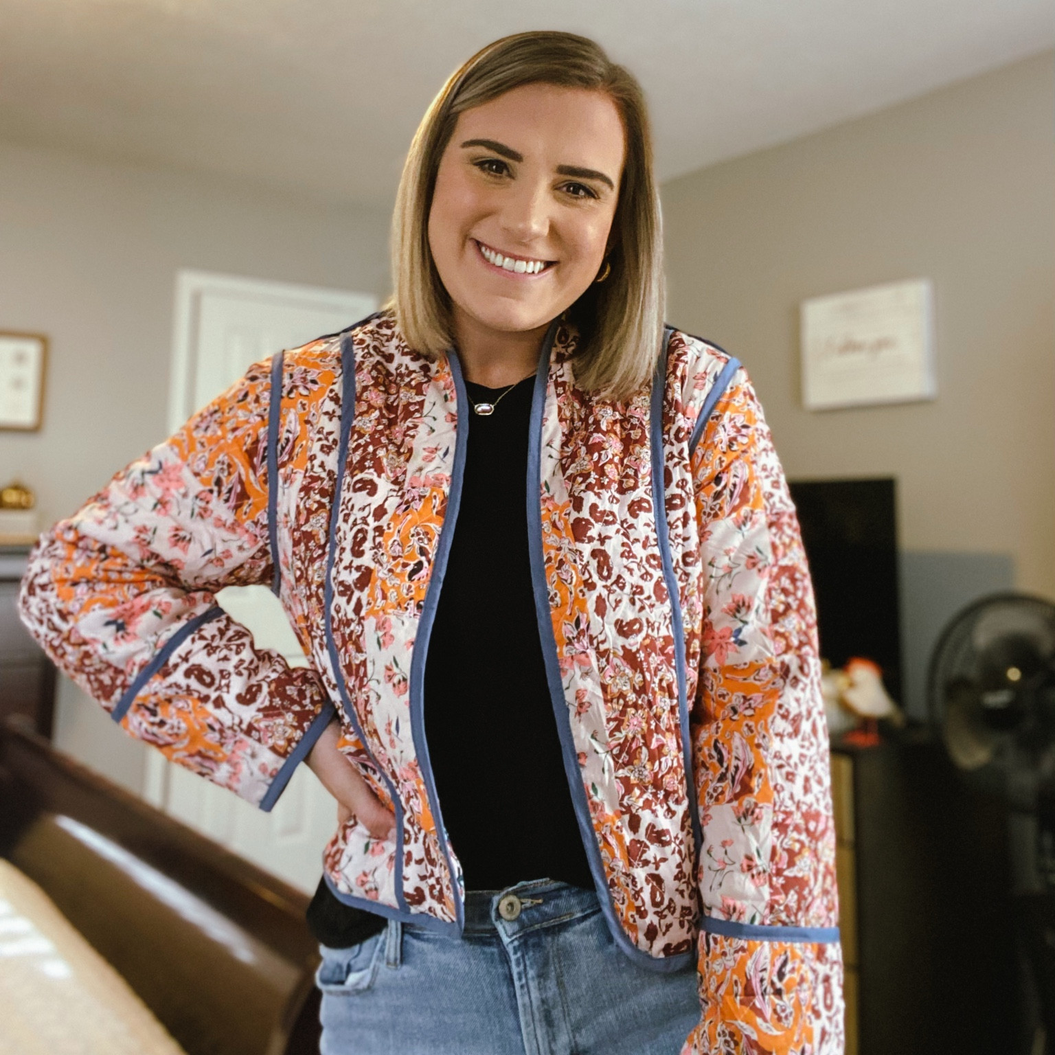 This quilted jacket is the perfect fall staple! So comfortable and cute! The best part is it’s reversible so it can be worn two ways! 