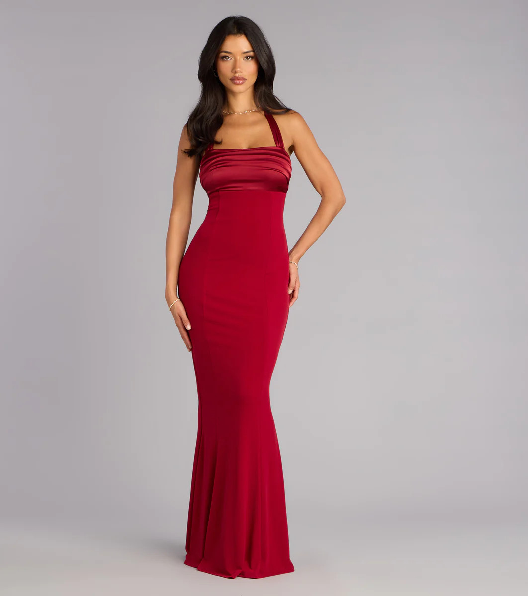 Christine Satin Halter Mermaid Formal Dress | Windsor Stores