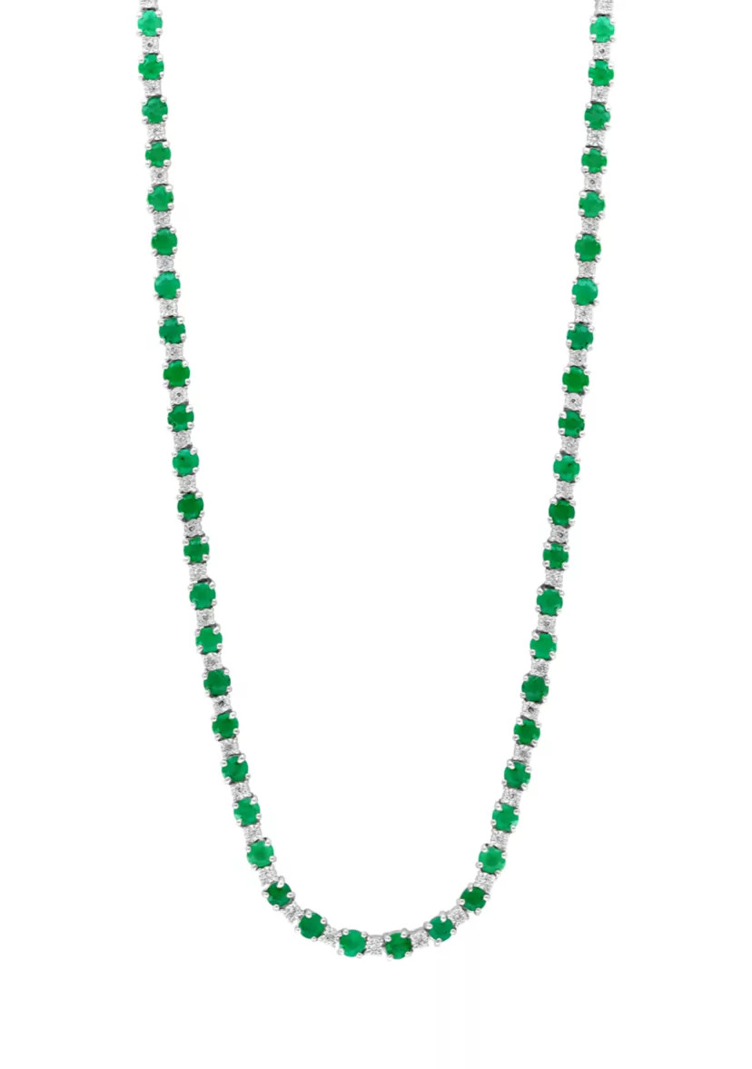 Diamond and Natural Emerald Necklace in Sterling Silver | Belk
