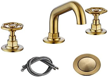 RKF Solid Brass Two Handle Widespread Bathroom Sink Faucet with Pop-up Drain with Overflow and CUPC  | Amazon (US)