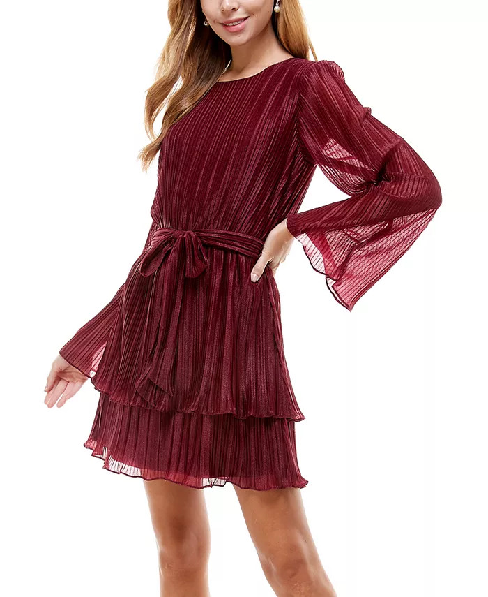 City Studios Juniors' Pleated Bell-Sleeve Dress - Macy's | Macy's