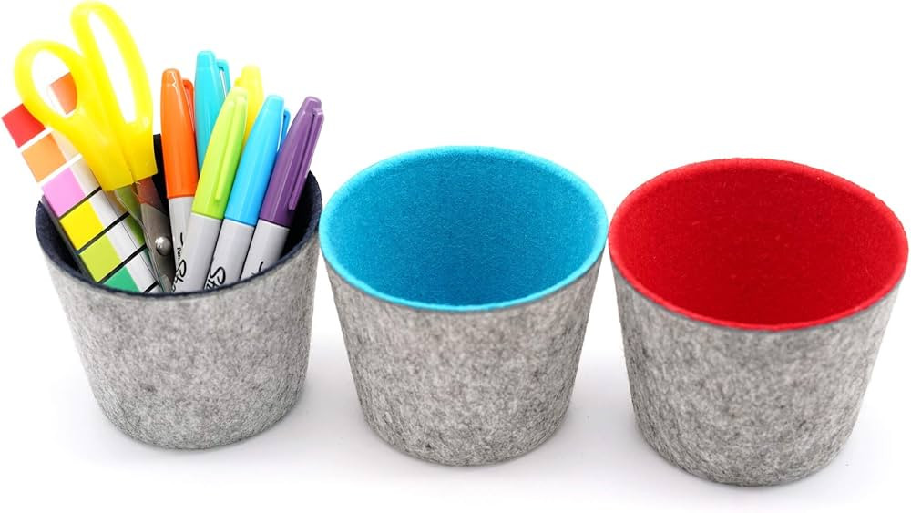 Welaxy office storage bins felt desk organizers drawer dividers pack 3 (Round x 3, Navy+Red+Turuo... | Amazon (US)