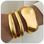 RchSLK 3Pcs Chunky Gold Bangles Bracelets for Women, Spring Hinged Big Stackable Bangles Set, Tre... | Amazon (US)