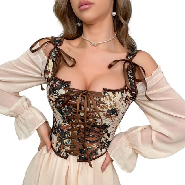 COSWE Women Vintage Floral Lingerie Corset Top, Renaissance Camisole Flower Bustier Shapewear wit... | Amazon (US)