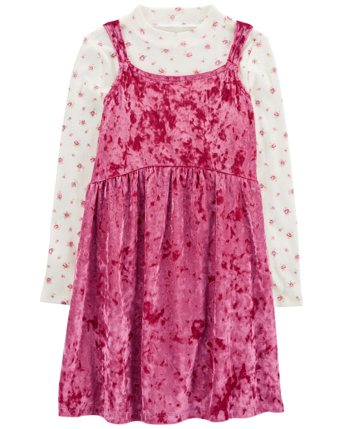 Kid Crushed Velour Long-Sleeve Dress - Pink - OshKosh | Carter's | Carter's Inc