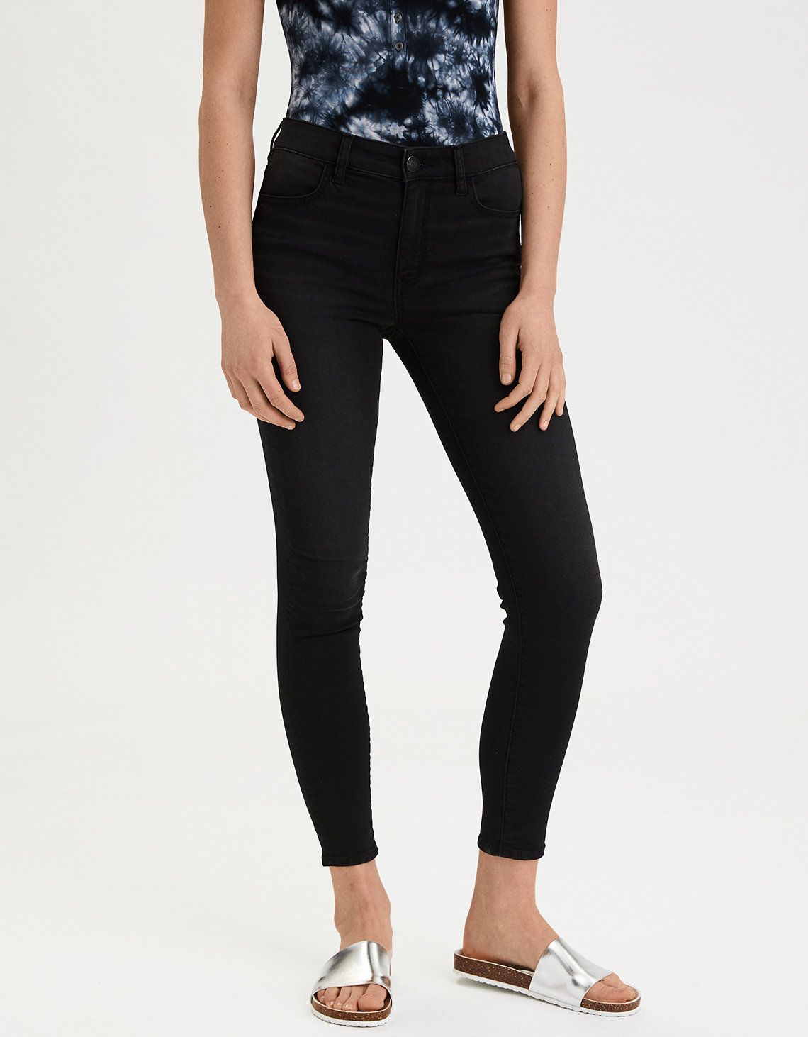 AE Super Soft X4 High-Waisted Jegging Crop, Raven Black | American Eagle Outfitters (US & CA)