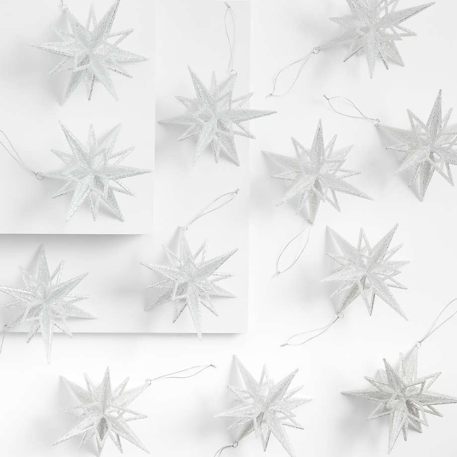 Radiant Silver Glitter Star Christmas Tree Ornaments, Set of 12 | Crate & Barrel