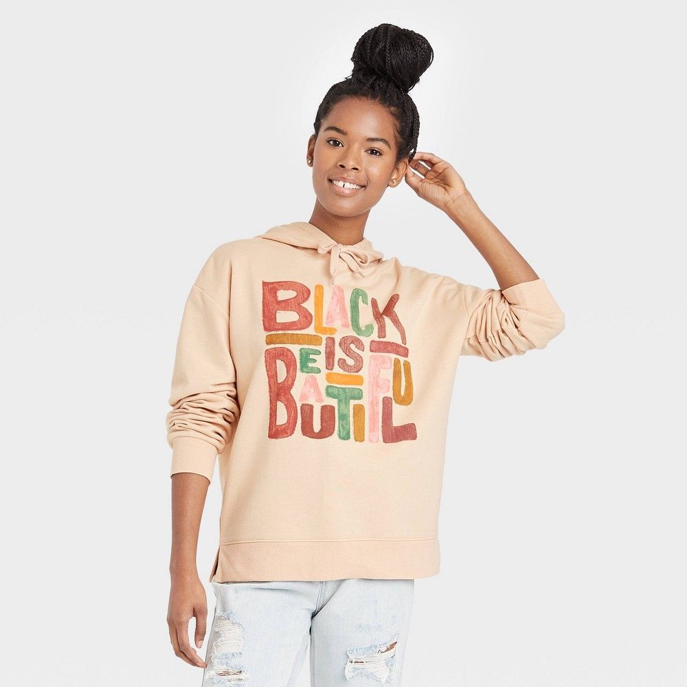 Black History Month Women's 'Black Is Beautiful' Hooded Sweatshirt - Beige M | Target