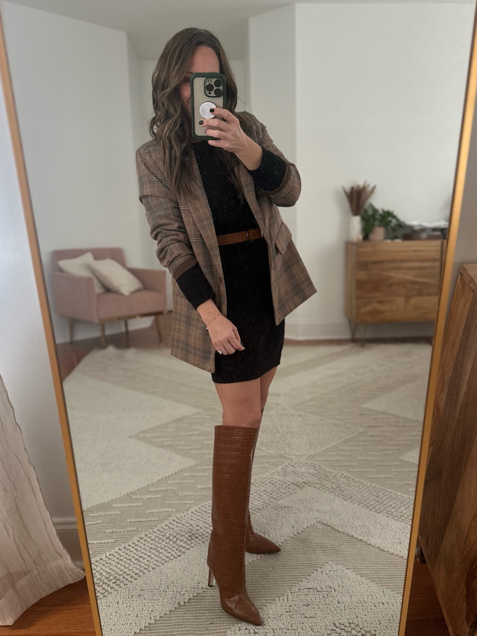 Winter outfit, blazer, Jimmy Choo boots, sweater dress, work outfit

#LTKshoecrush #LTKSeasonal #LTKfindsunder100