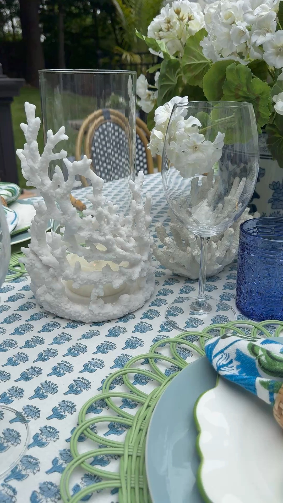 Create a coastal chic tablescape to welcome guests with gorgeous layers of block prints, woven pieces, florals and coral💙💚🩵

#LTKhome #LTKsummer #LTKstyletip