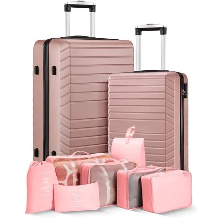 2 Piece Travel Luggage Sets (20"&28") Hardside Suitcase with 7PC Organizer Bags,Rose Gold | Walmart (US)