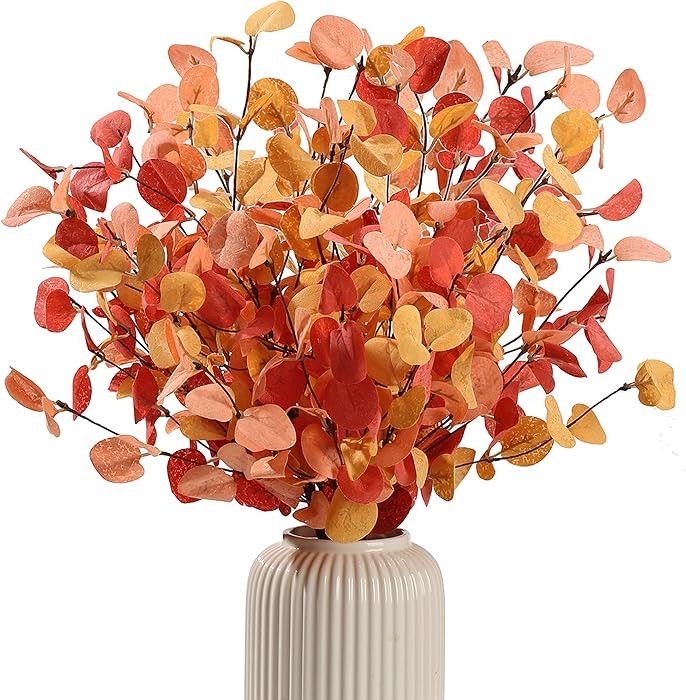 5 Bunches Artificial Fall Eucalyptus Stems Leaves, 24" Autumn Faux Eucalyptus Plant Fake Silk Fol... | Amazon (US)