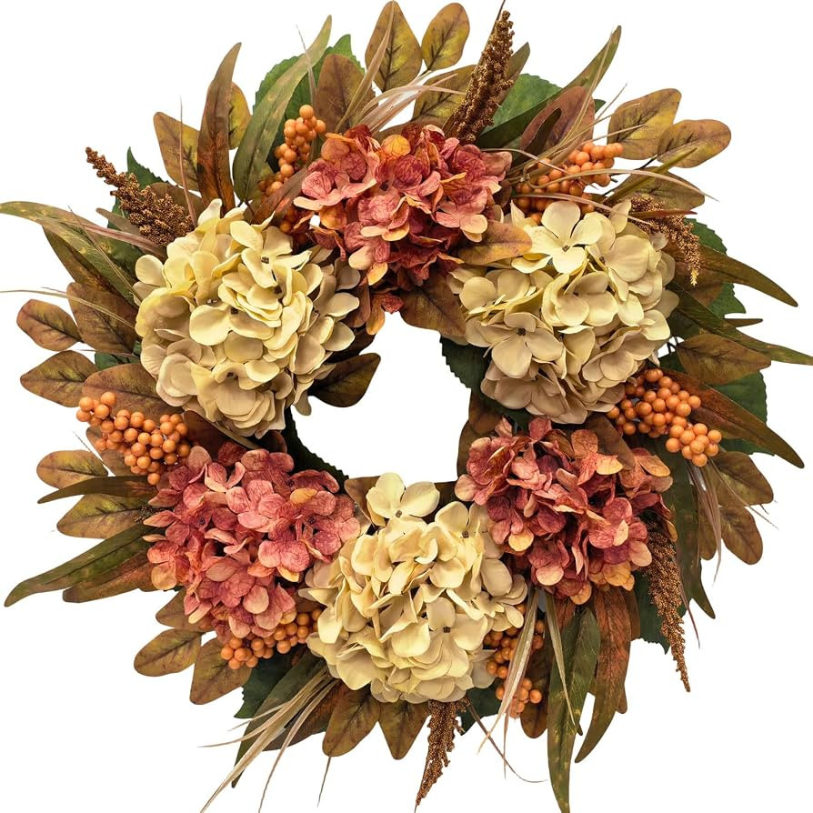 26 Inch Fall Hydrangea Wreath for Front Door, Thanksgiving Harvest Decor | Amazon (US)