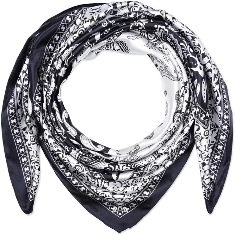 35 x 35 Women Square Silk Like Hair Scarf Head Sleeping Wrap Satin Headscarf | Amazon (US)