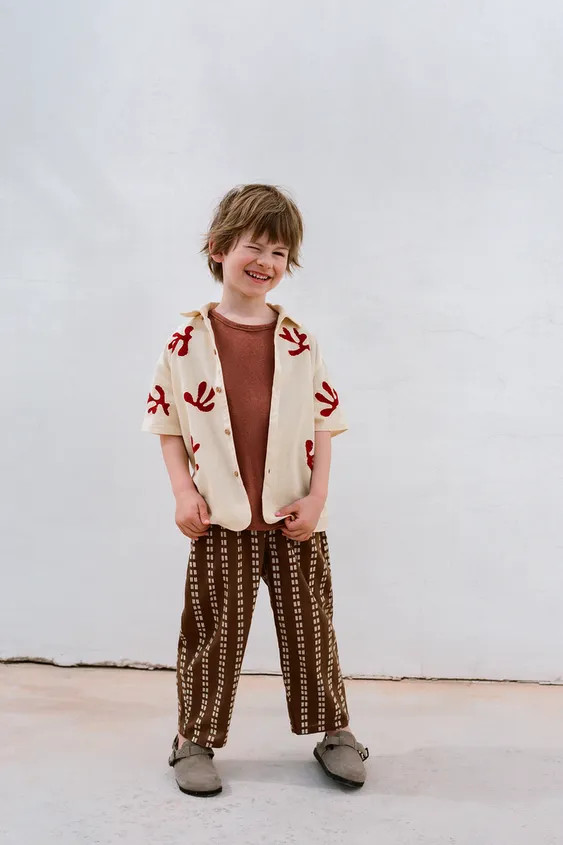 EMBROIDERED PRINT BAGGY TROUSERS | Zara UK