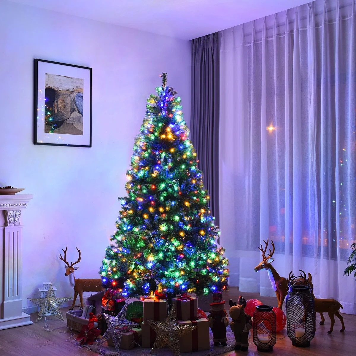 Costway 7Ft Pre-Lit Artificial Christmas Tree Hinged 500 LED Lights - Walmart.com | Walmart (US)