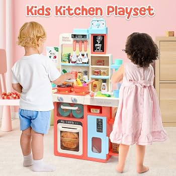 HOLYFUN Kids Kitchen Playset, Kitchen Set for Toddler with Sound & Light, Cooking Stove with Stea... | Amazon (US)