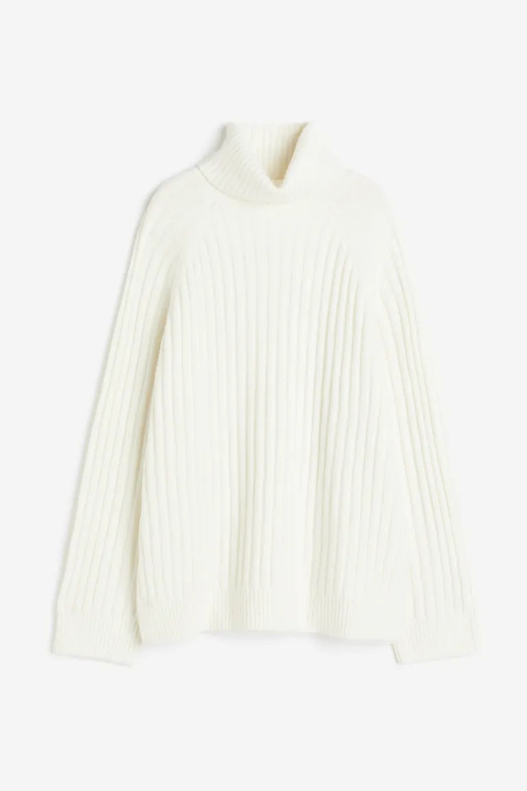 Pull col roulé en maille côtelée - Blanc - FEMME | H&M FR | H&M (FR, IT, ES, PT, BE)